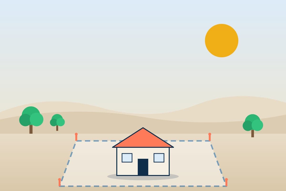 Ilustración del proyecto Algarrobos de Sunampe: un lote delimitado con una casa referencial