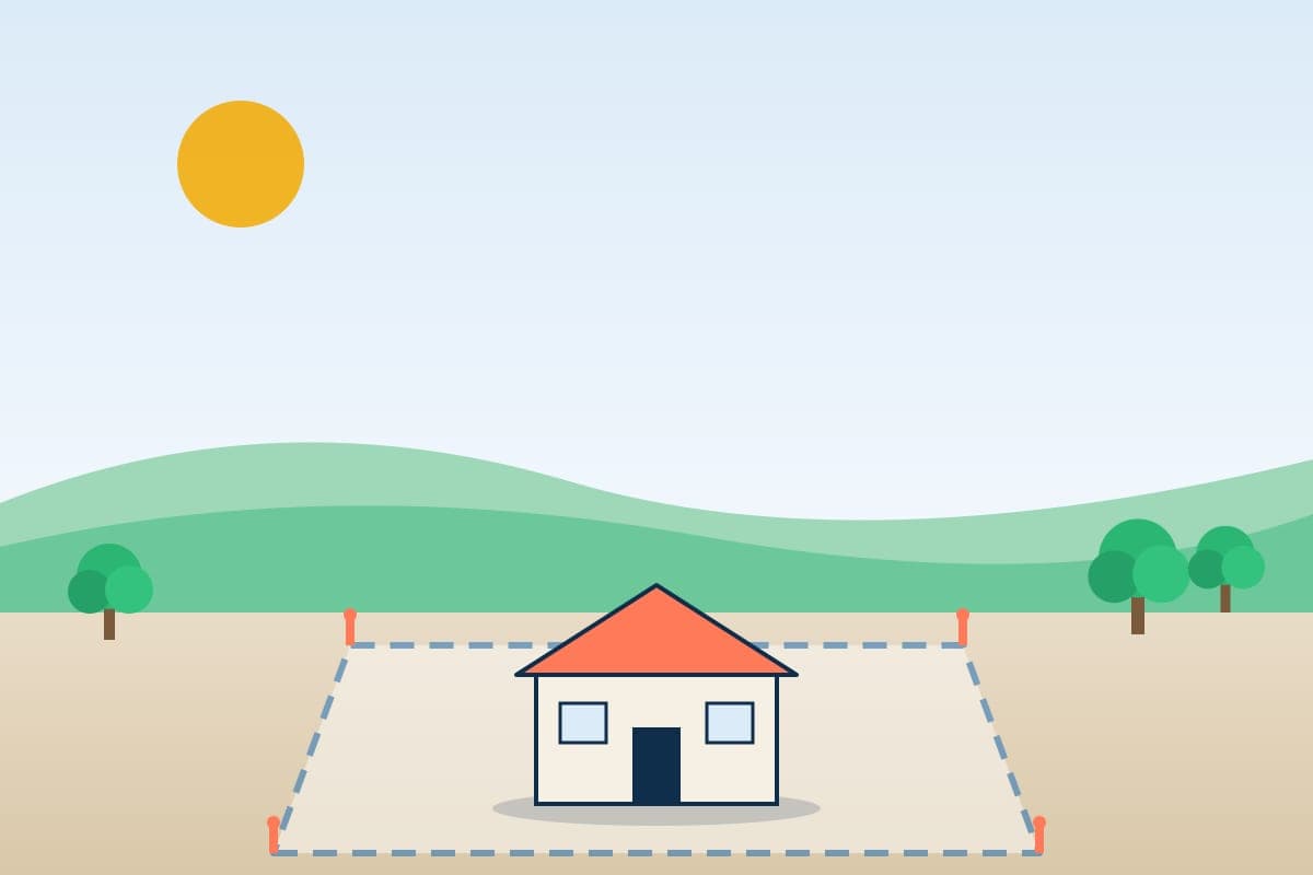Ilustración del proyecto Campiña de Huaral: un lote delimitado con una casa referencial
