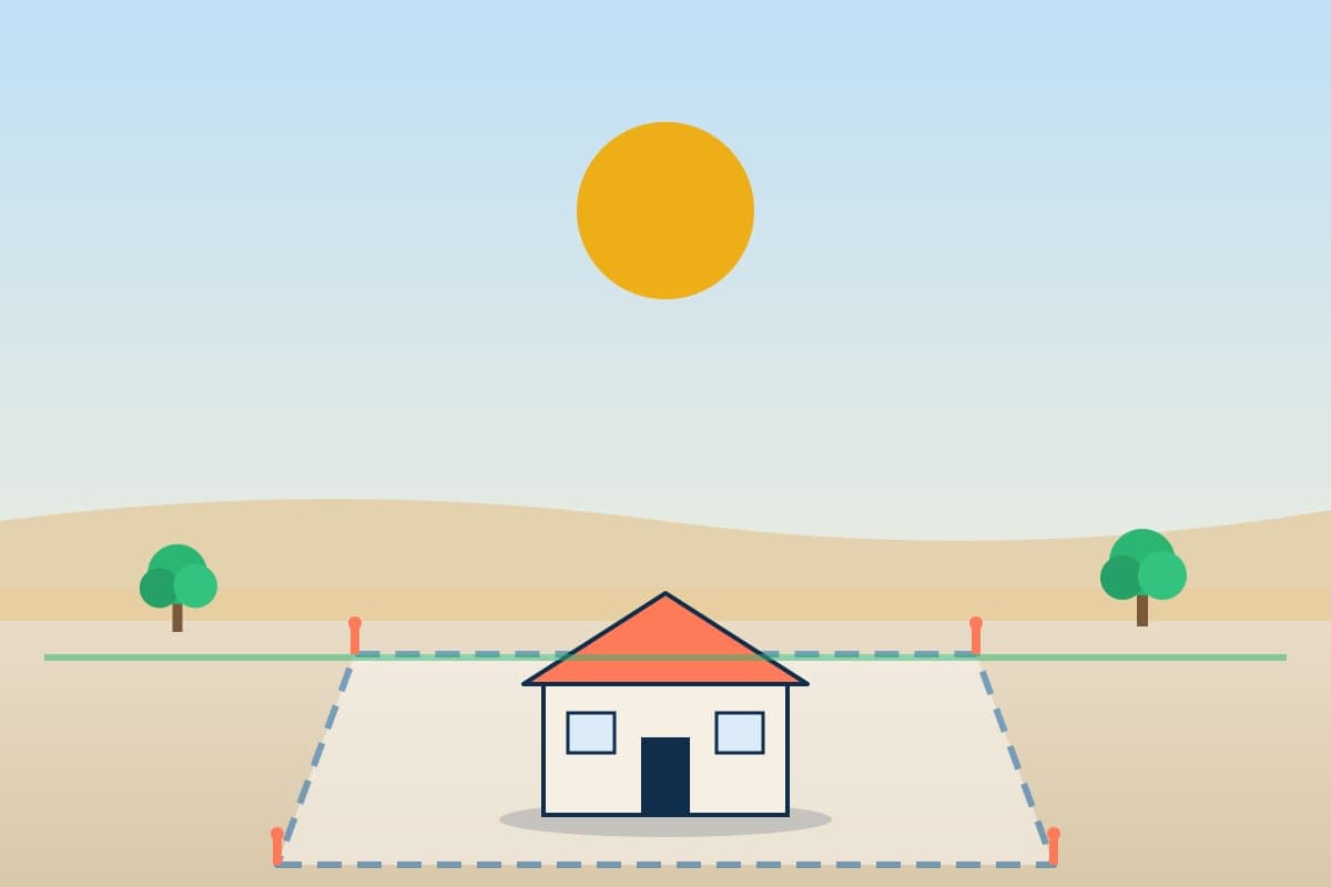 Ilustración del proyecto Jardines del Chira: un lote delimitado con una casa referencial